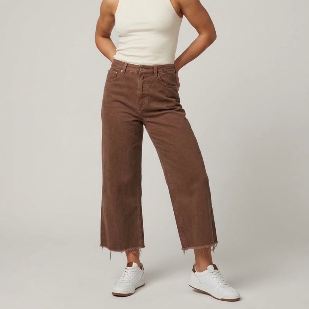 Free People We The Free Tinsley Baggy High Rise Raw Hem Straight Leg Jean Sz 32